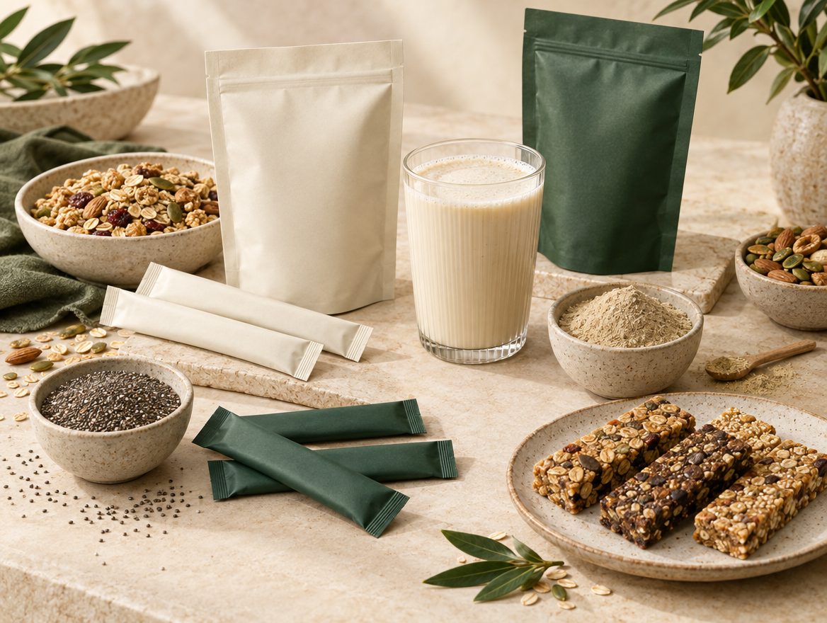 Functional food OEM products: sachets, stick packs, drinks and snack bars
