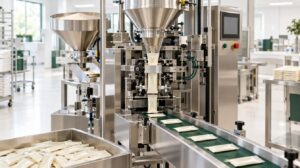 Powder sachet filling machine in a GMP supplement factory